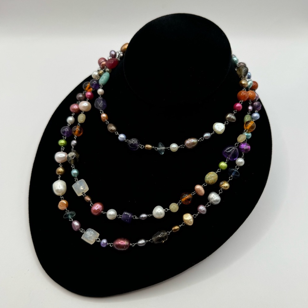 VINTAGE Pearl & Gemstone Beaded Layering Necklace